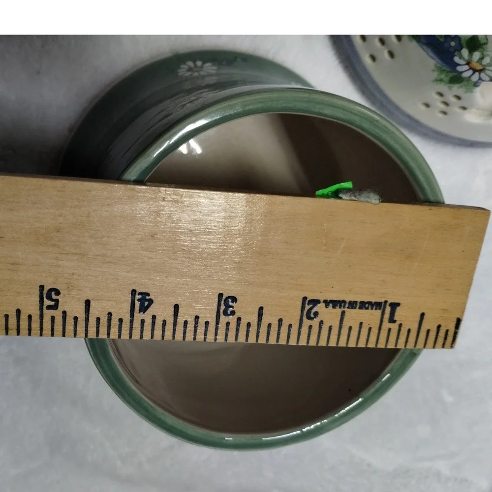 Kathy Hatch Collection Ceramic Jar Candle Holder Shade Daisy Floral Green 32143